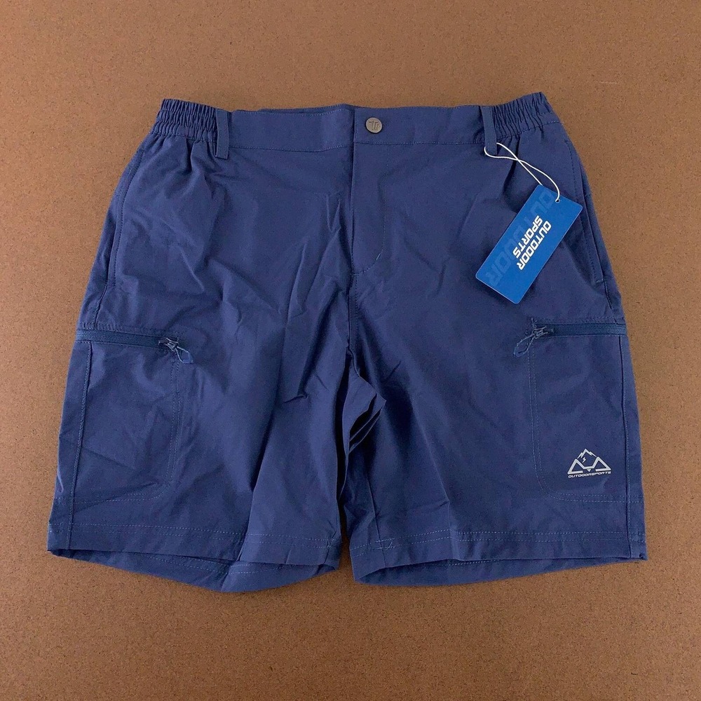 Outdoor Sports Mens Casual Shorts Blue Flat Front Pockets Belt Loops Zip L New